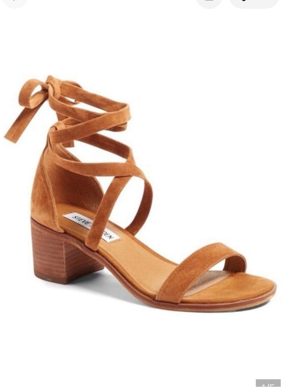 Steve Madden Rizzaa Suede Leather Tan Block Heel Lace Up Sandals Size 9